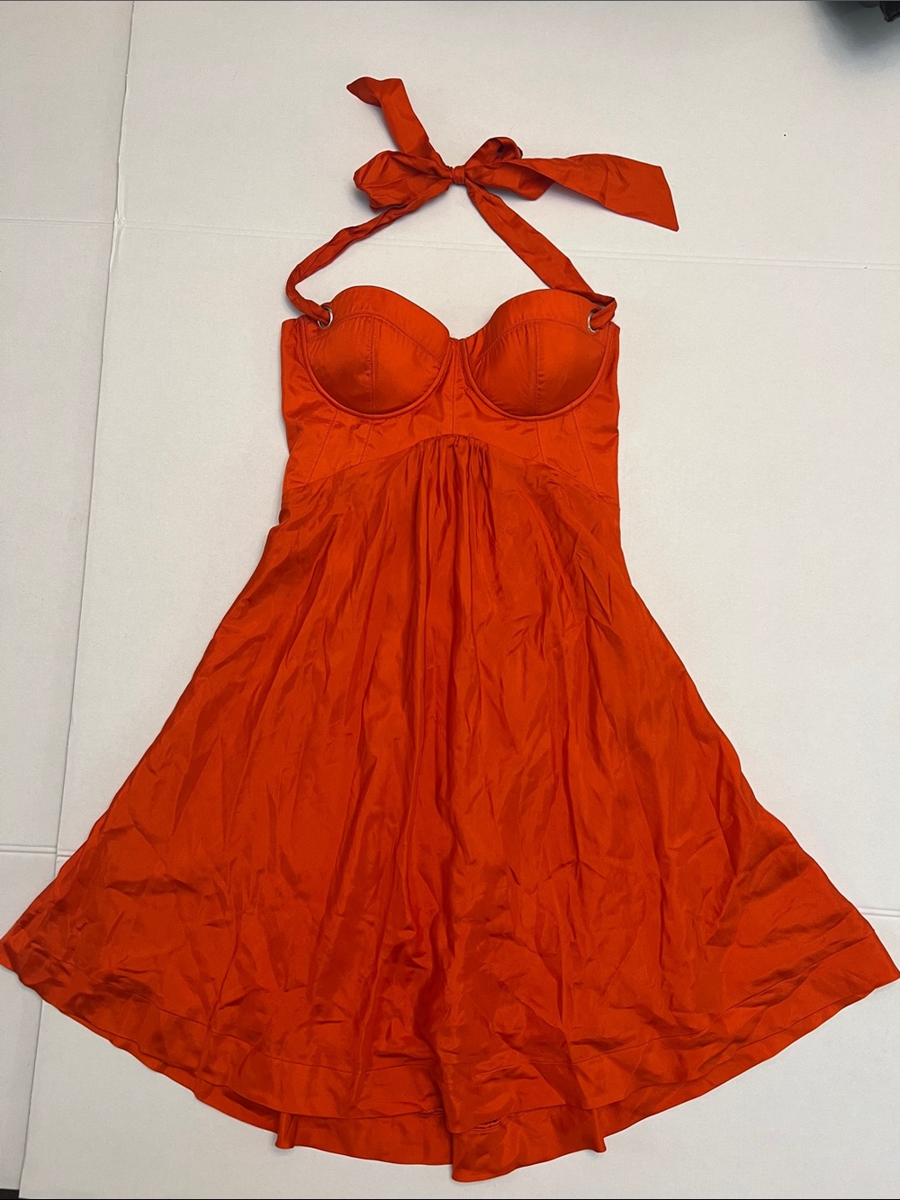 VINTAGE Y2K MARCIANO SILK RED CORSET LACE UP BACK FIT & FLARE MINI DRESS XS